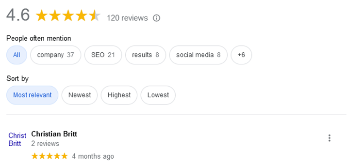 review section on google my business listing