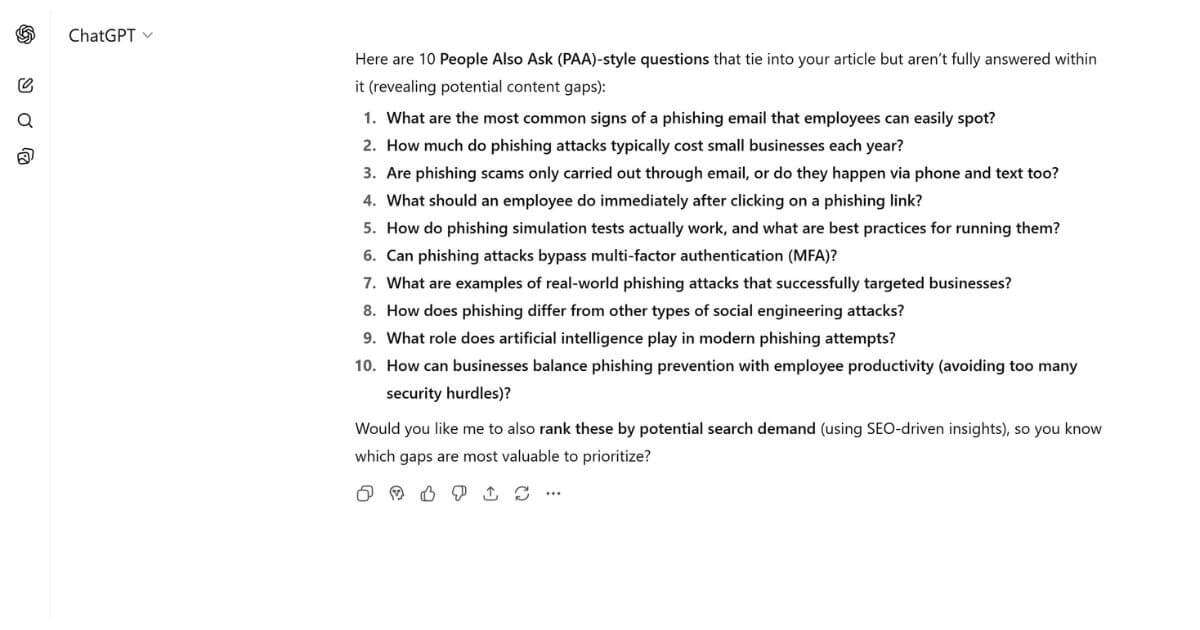 generate PAA questions with ChatGPT