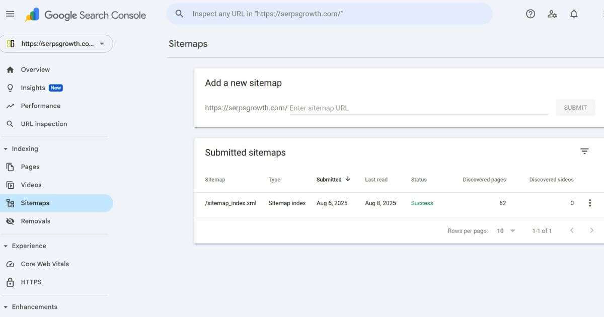 Google Search Console XML sitemap