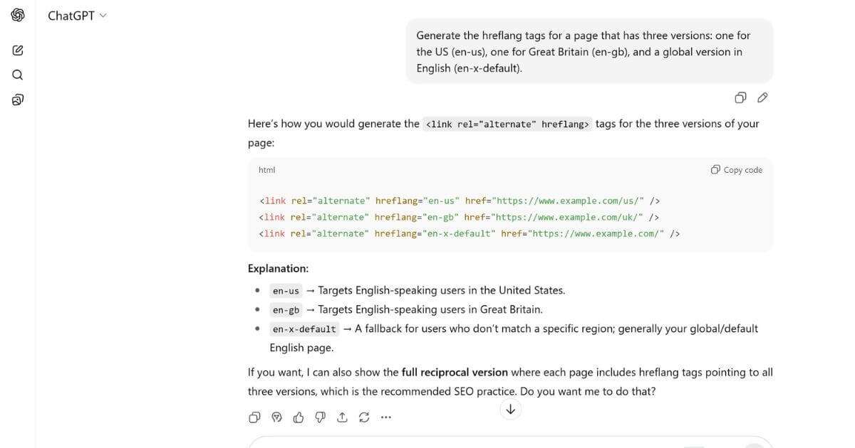 hreflang generated by ChatGPT
