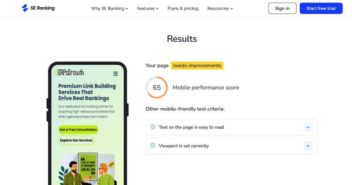 Mobile Friendly Site Test