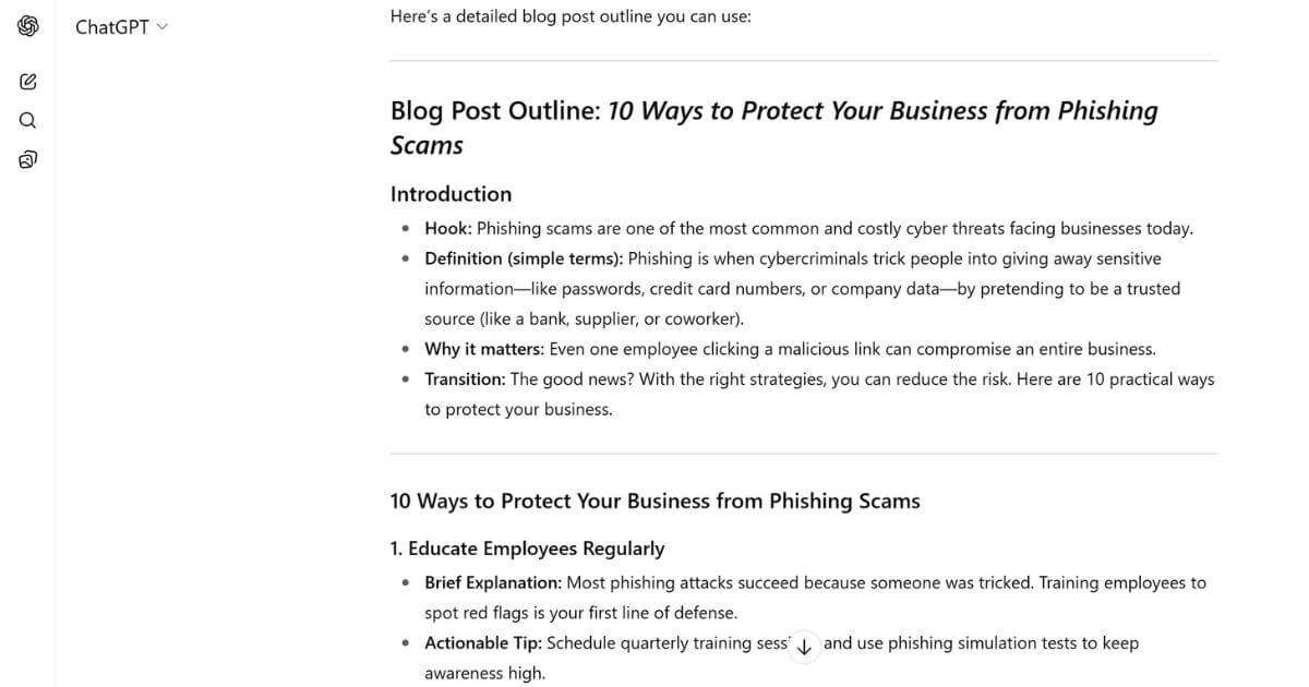 outline example ChatGPT