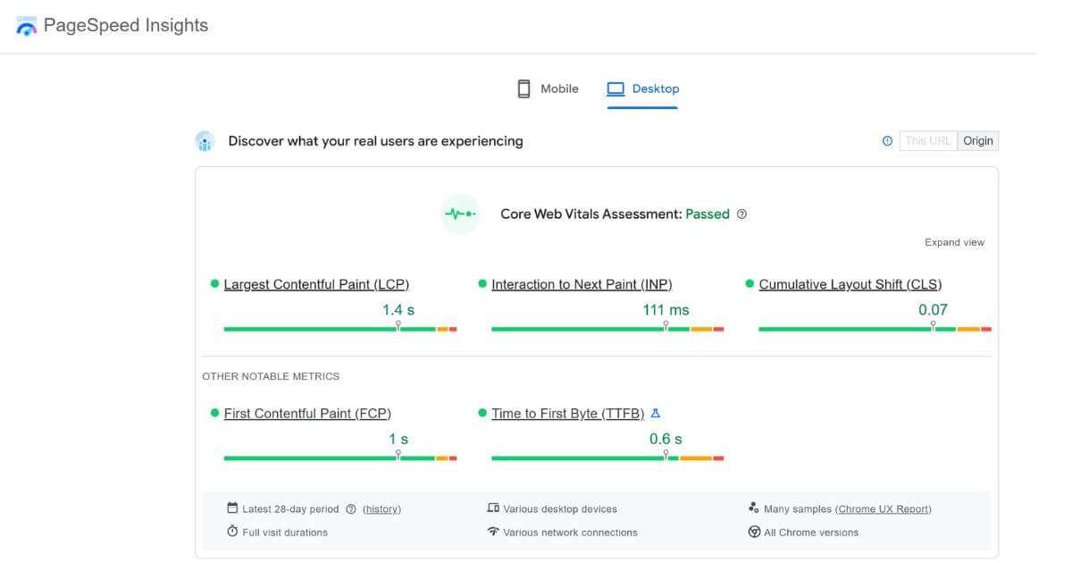 PageSpeed Insights example