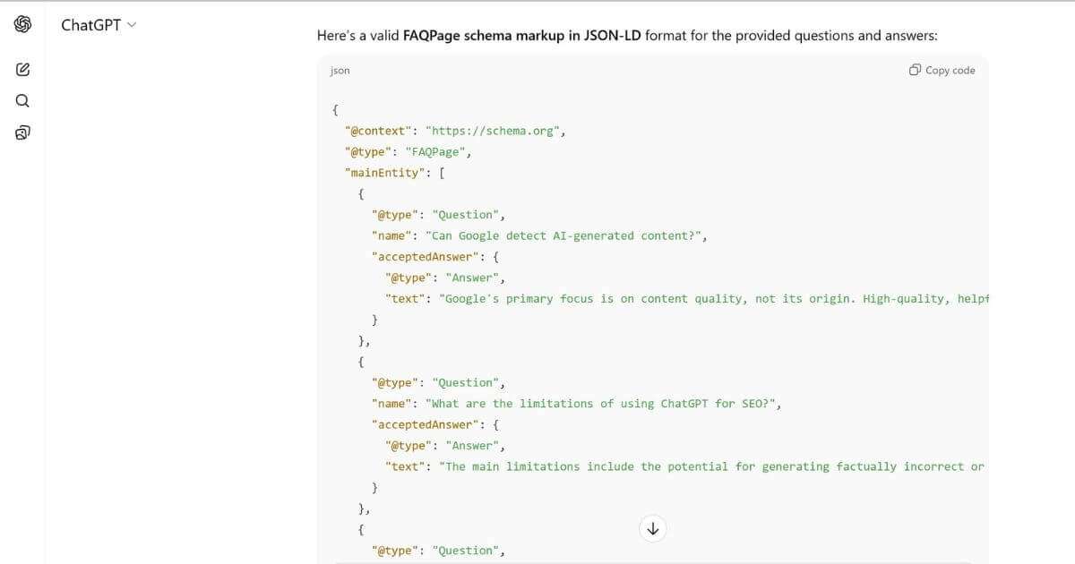 schema markup generated by ChatGPT