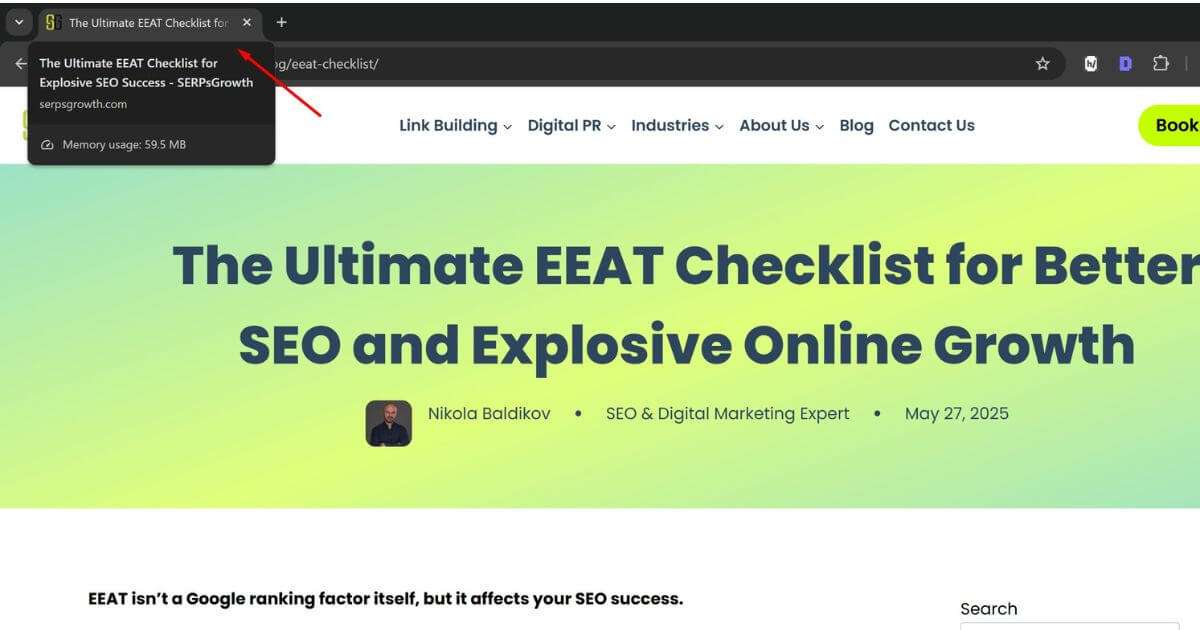 title tag browser example