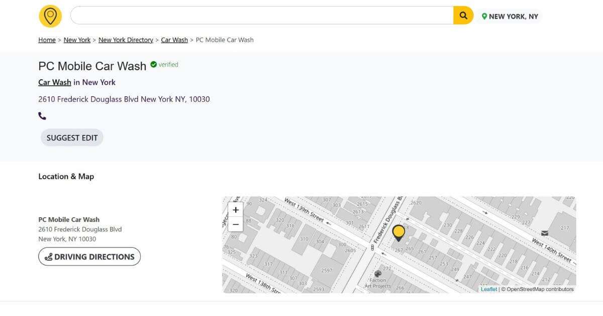 Yellow Pages listing example