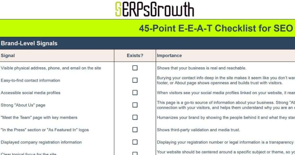 e-e-a-t checklist points