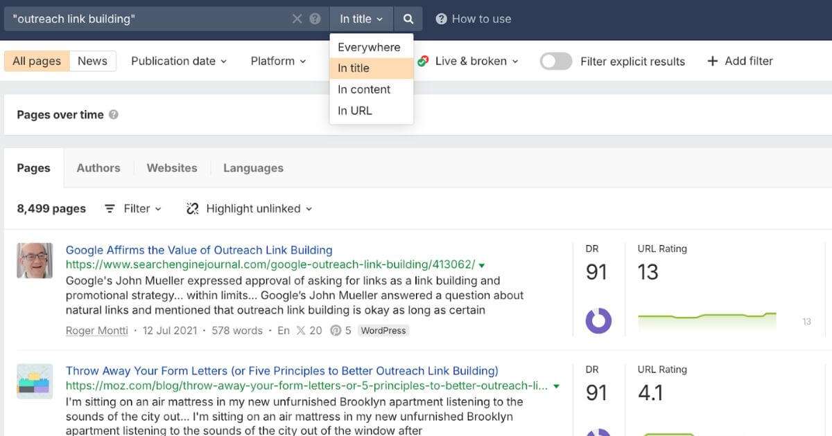 Ahrefs content explorer