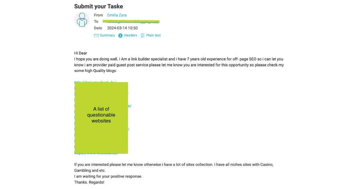 bad outreach message example