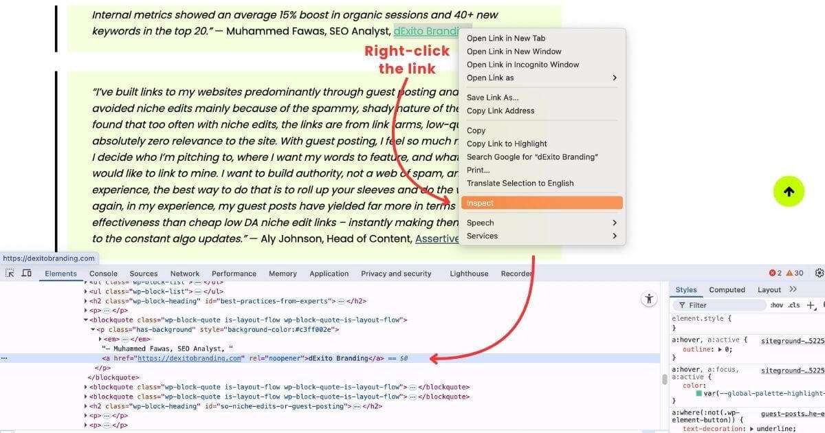 Chrome inspect element