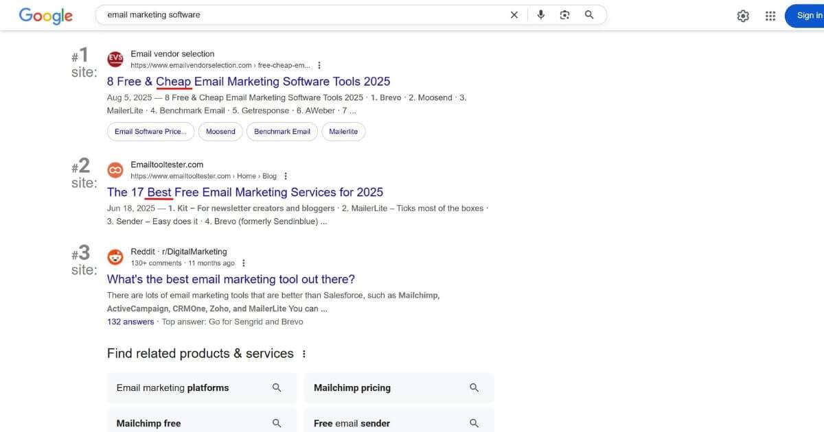 example Google search