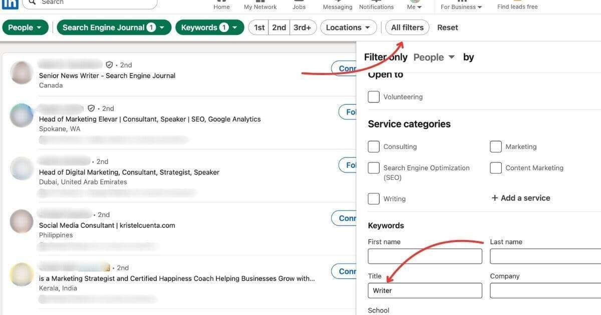 linkedin journalist search filters