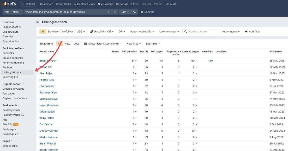 Ahrefs linking authors