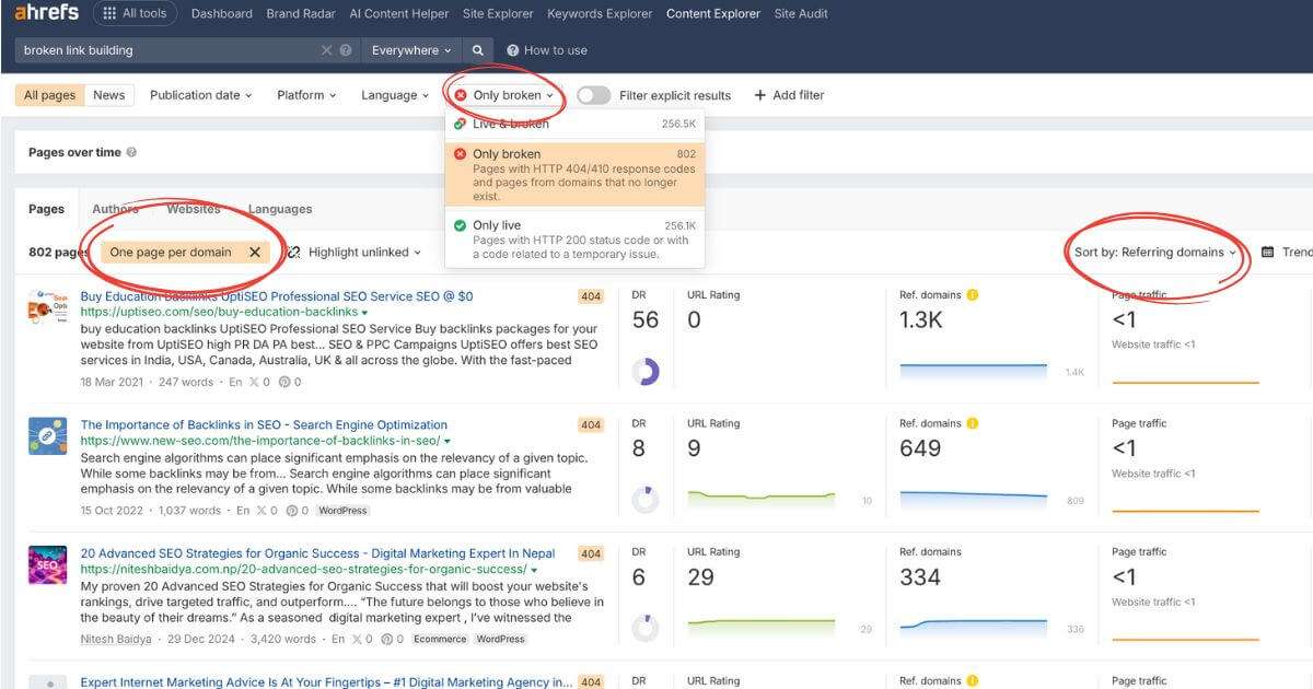 ahrefs find broken links method 1