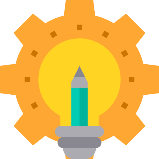 Light bulb with pencil and gear