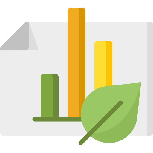 Bar chart with green leaf symbol