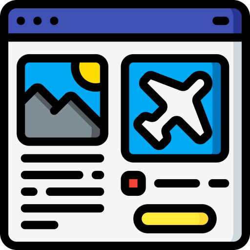 Webpage with images and airplane icon