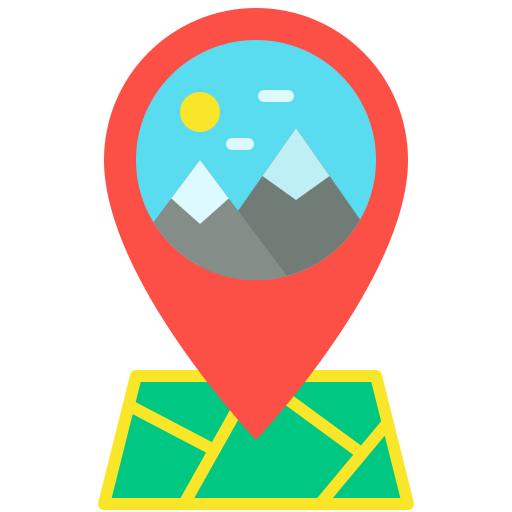 Map marker with mountain scenery