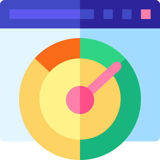 Speedometer indicating performance metrics