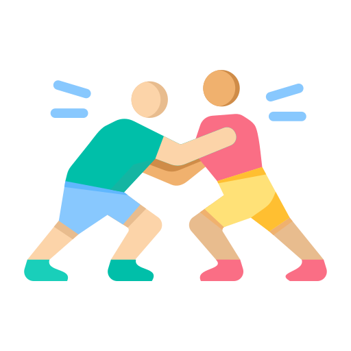 Two people wrestling playfully.