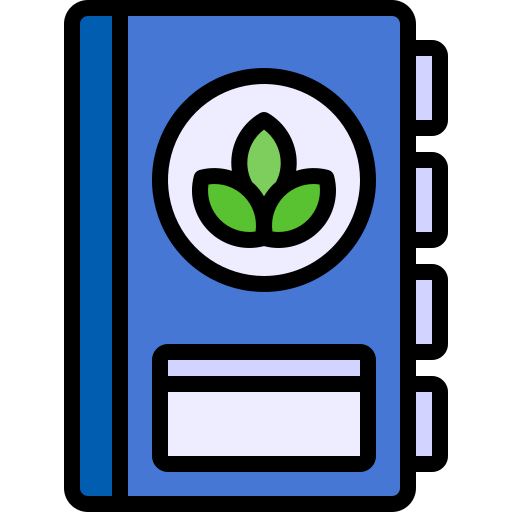 Blue notebook with plant logo