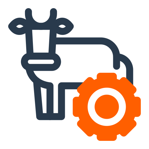 Cow with gear symbol, agriculture concept
