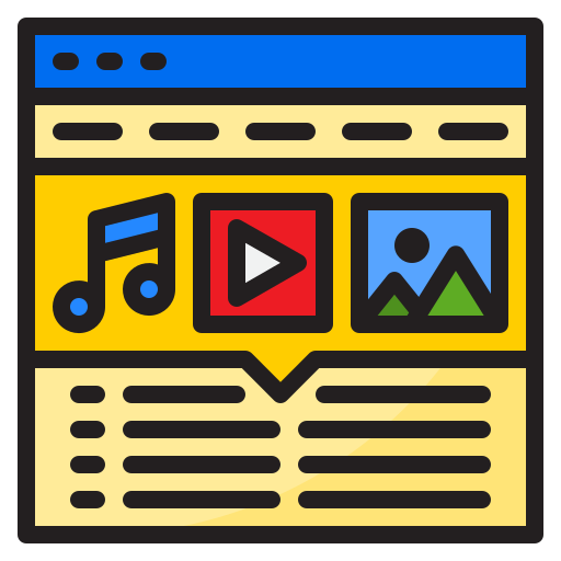 Media content layout with icons