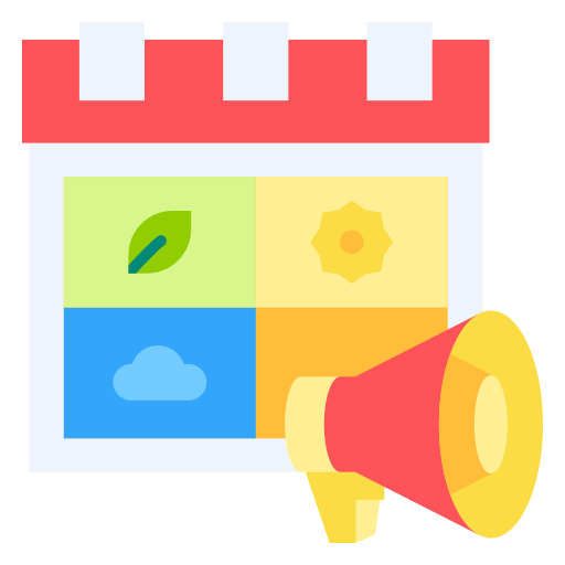 Link Building Agency for Ceramics Studios 7 Calendar with seasonal icons and megaphone